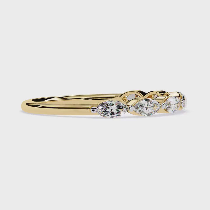 14K Gold Marquise Lab Grown Diamond Wedding Band - Half Eternity Stackable Ring
