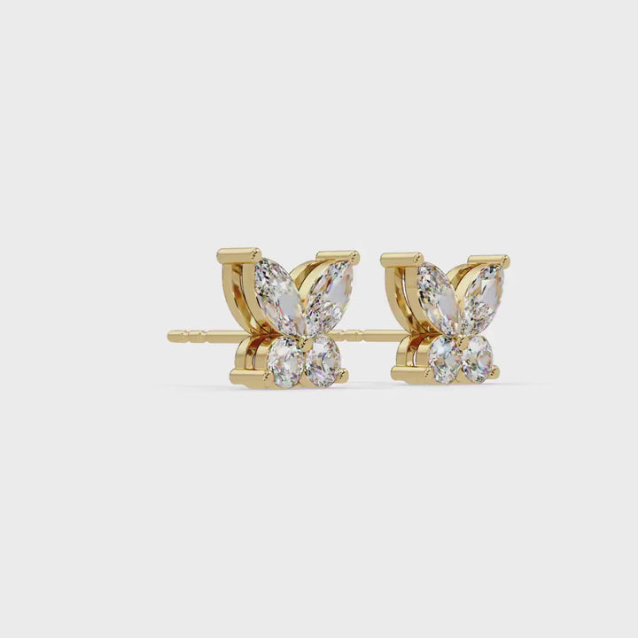 Butterfly Diamond Stud Earrings | 14K Gold Marquise & Round Lab Grown Diamond Studs | 1.25 CTW Cluster Earrings for Her