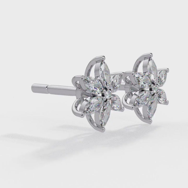 14K Gold Marquise Lab Grown Diamond Floral Stud Earrings, 0.20 Ctw