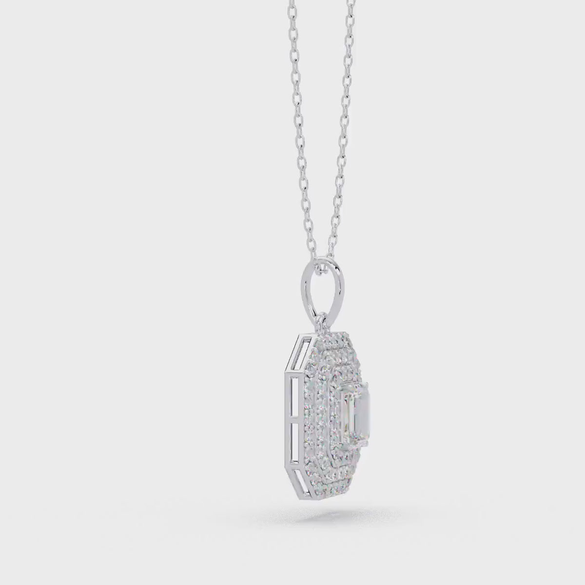 14K Gold Lab Grown Emerald Cut Diamond Pendant, Pave Rectangle Charm Necklace, Octagon Dog Tag Gift for Women, Graduation Jewelry
