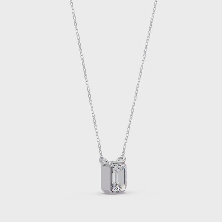 1.5 Ct Emerald Cut Lab Diamond Bezel Pendant, 14K Gold, IGI Certified