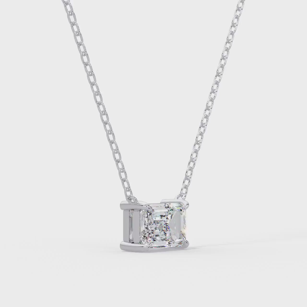14K Gold Emerald Cut Lab Grown Diamond Pendant Necklace, IGI Certified D VVS, 1CT 2CT 3CT 4CT Emerald Cut East West Diamond Solitaire