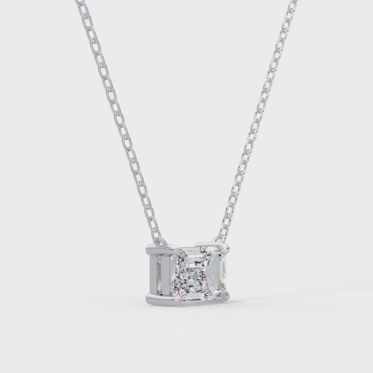 14K Gold Emerald Cut Lab Grown Diamond Pendant Necklace, IGI Certified D VVS, 1CT 2CT 3CT 4CT Emerald Cut East West Diamond Solitaire