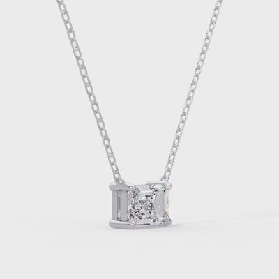 14K Gold Emerald Cut Lab Grown Diamond Pendant Necklace, IGI Certified D VVS, 1CT 2CT 3CT 4CT Emerald Cut East West Diamond Solitaire