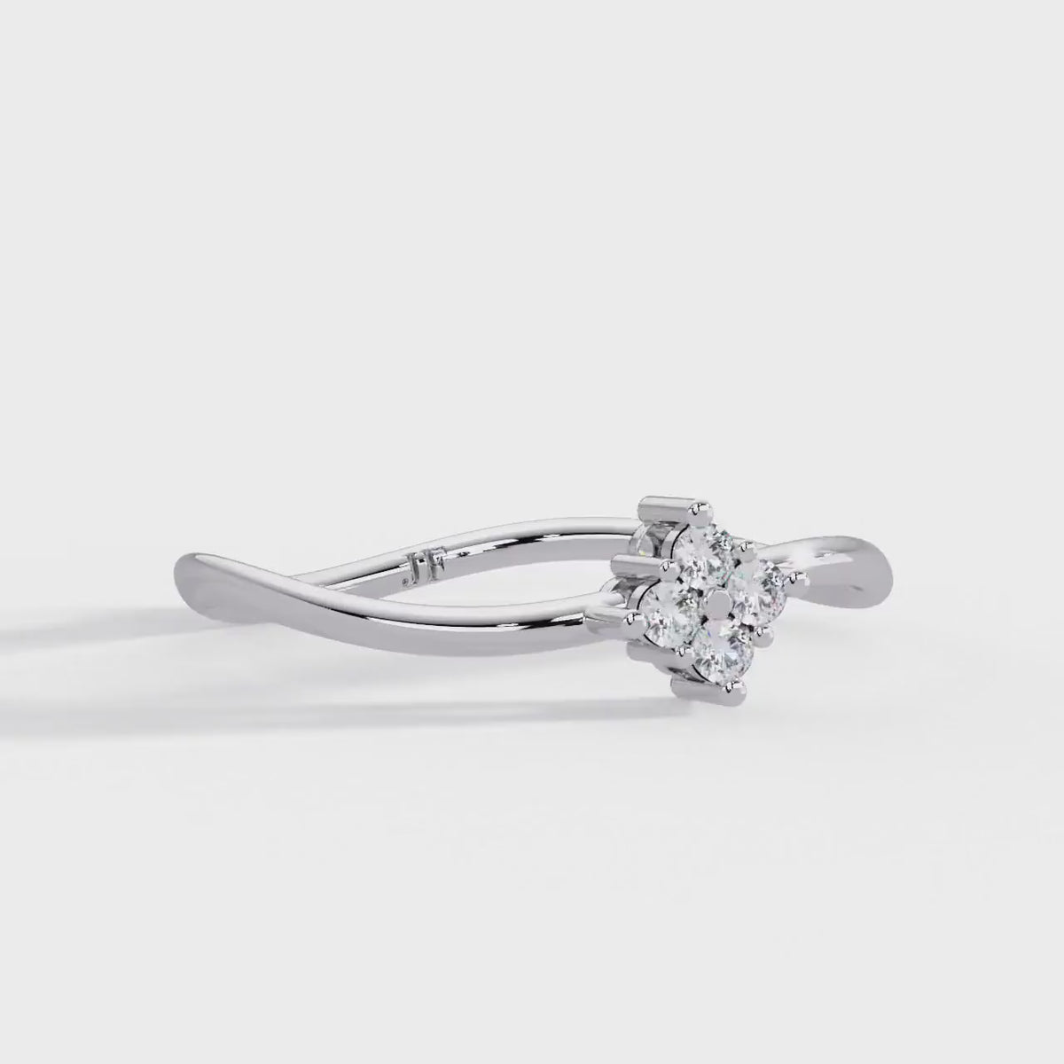 14K Solid Gold Diamond Ring, Flower Natural Diamond Dainty Ring, Wave Stacking Diamond Ring