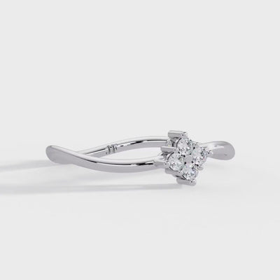 14K Solid Gold Diamond Ring, Flower Natural Diamond Dainty Ring, Wave Stacking Diamond Ring