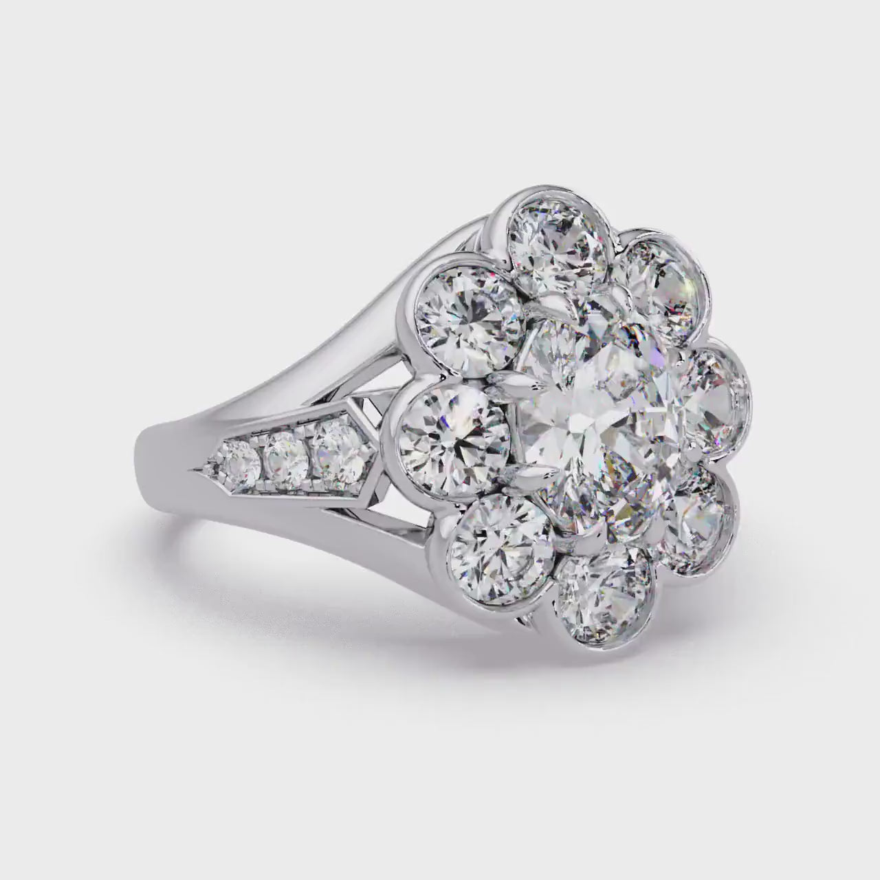 Oval Lab Grown Diamond Cluster Ring, 2.50 CTW, 14K Gold Floral Halo Engagement Ring, IGI Certified 1 CT Center