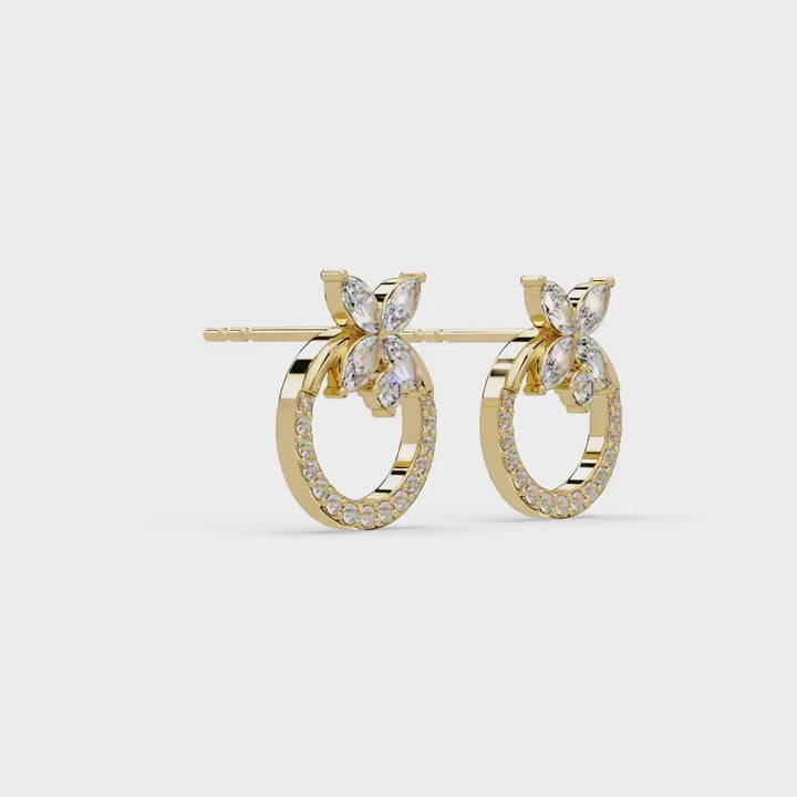 Marquise Clover Stud Earrings in 14K Gold, Lab Grown Diamond Circle Studs, Unique Wedding Anniversary Jewelry Gift