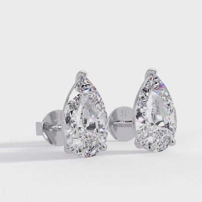 14K Gold Pear Cut Lab Grown Diamond Studs, IGI Certified 1–4 CTW, Claw Prong Diamond Earrings