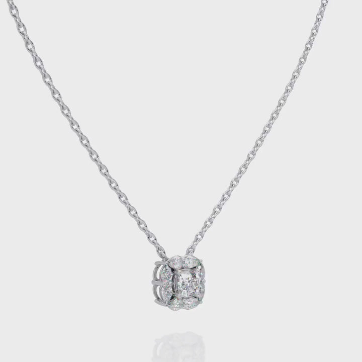 14K Cushion Diamond Halo Necklace -   IGI Certified 1 Ct Lab Diamond -   1.70 Ctw Art Deco Cluster Pendant -   Vintage Heirloom Gift Pendant