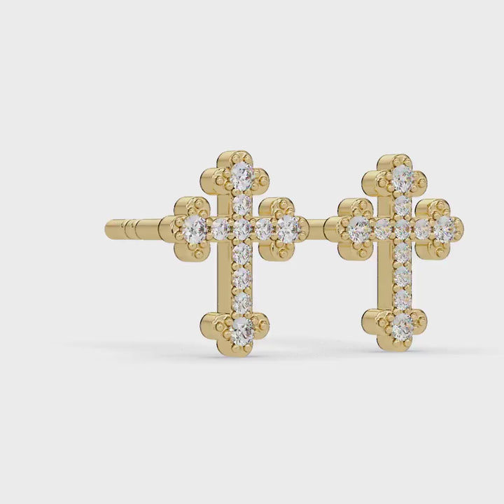 14K Gold Natural Diamond Cross Stud Earrings | Dainty Faith Jewelry