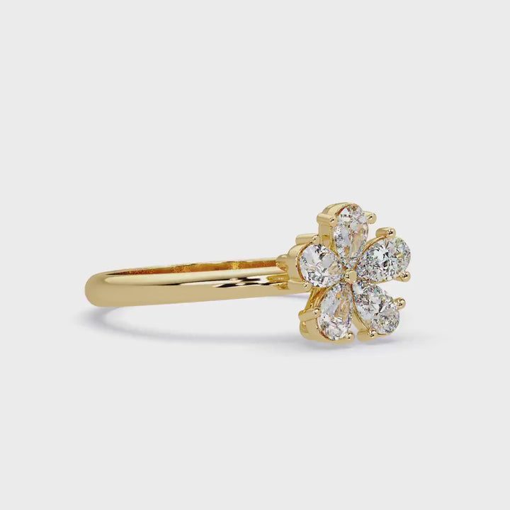 14K Gold Diamond Flower Ring: Pear Cut Petal Cluster, 0.40 ctw