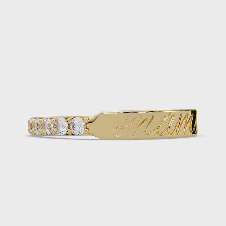 Mama Diamond Bar Ring, Nameplate Ring, 14K Yellow Gold, Bar Ring, Family Ring, Mother's Day Gift