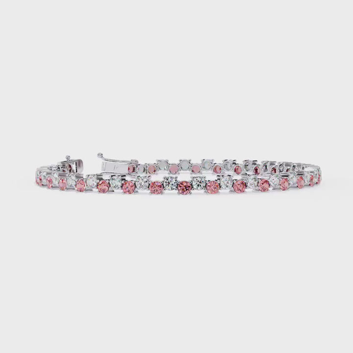 5.50ctw Pink & White Lab Grown Diamond Tennis Bracelet - 14K Gold