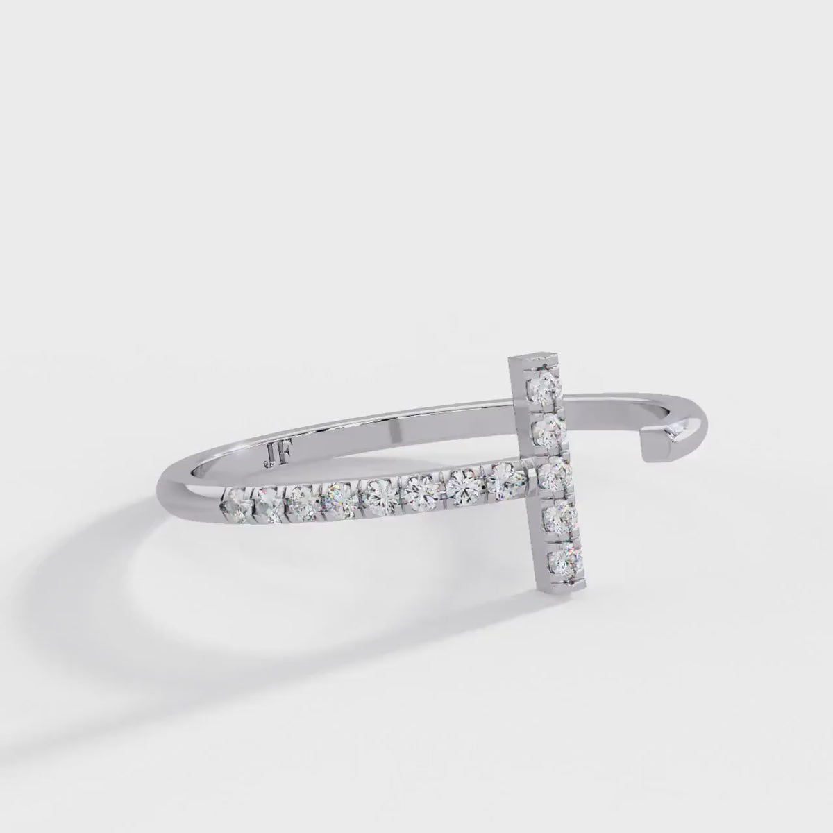 Diamond T Bar Ring, 14K Gold Open Ring, Dainty Adjustable Ring