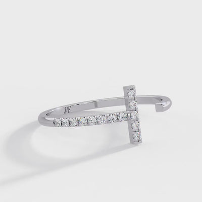 Diamond T Bar Ring, 14K Gold Open Ring, Dainty Adjustable Ring