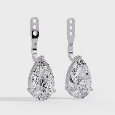 14K Gold Pear Diamond Earring Jackets, Solitaire Lab Diamond Jacket, IGI Certified 1–4 CTW