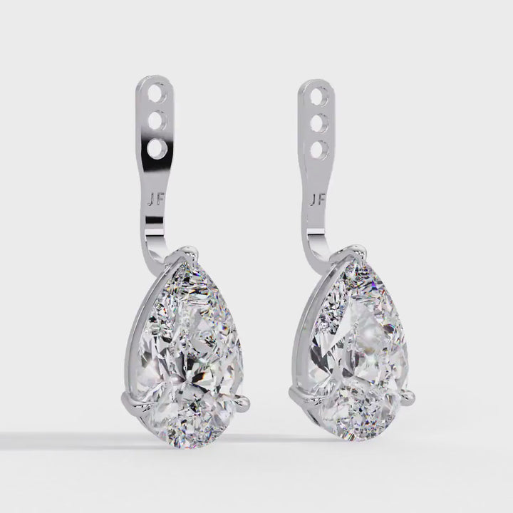 14K Gold Pear Diamond Earring Jackets, Solitaire Lab Diamond Jacket, IGI Certified 1–4 CTW