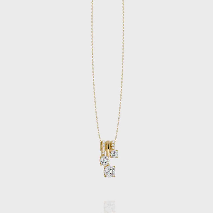 14K Gold Lab Diamond Drop Pendant Necklace: 1.5 CTW Trio Statement