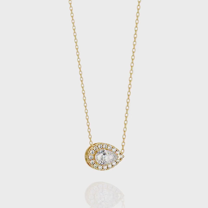 14K Gold Pear Lab Grown Diamond Necklace, 1 CTW, East West Setting