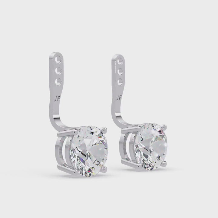 14K Gold Round Diamond Ear Jacket Earrings, Solitaire Lab Diamond Jacket, IGI Certified 1–4 CTW